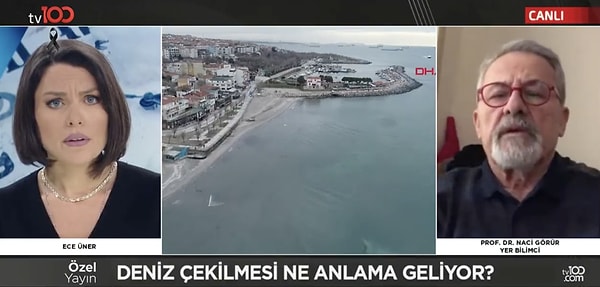 Denizin İstanbul Avcılar'da 15, Tekirdağ'da 25 metre çekilmesi insanları tedirgin etti. tv100 ekranlarında yayınlanan Ece Üner'in sunuculuğunu üstlendiği programa katılan Prof. Dr. Naci Görür önemli açıklamalarda bulundu.