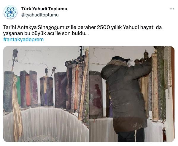 Türk Yahudi Toplumu, Twitter hesaplarından paylaştıkları bu fotoğraflarla Sinagog'un yıkıldığını açıkladı.