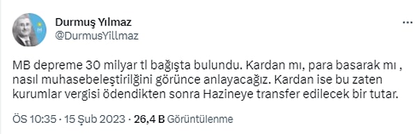 İlk yorumda eski Merkez Bankası Başkanı Durmuş Yılmaz'a söz vermemek olmazdı.