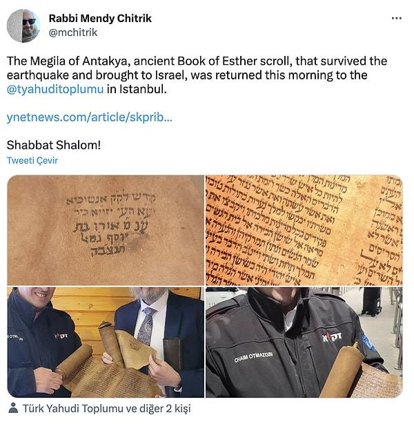 Ayrıca 2003 yılından beri Türkiye Aşkenaz Yahudi cemaatinin hahamlığını üstlenen Rabbi Mendy Chitrik de konuya dair bir açıklamada bulundu.