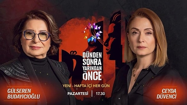 20. Ünlü psikiyatr Dr. Gülseren Budayıcıoğlu'nun Ceyda Düvenci moderatörlüğünde, depremin psikolojik etkilerini giderebilmek için yeni bir programa başlayacağı açıklandı. Dizi sektörünü kitaplarıyla adeta ele geçiren Budayıcıoğlu'nun "Dünden Sonra Yarından Önce" isimli programı ise kısa sürede dikkatleri üzerine çekti ve sosyal medyada tepki yağdı.