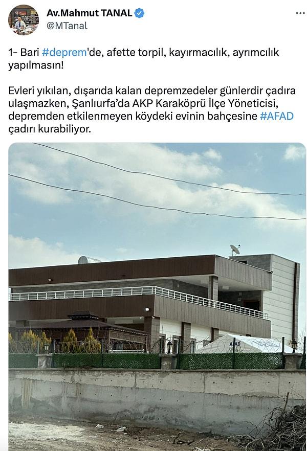 CHP'li Mahmut Tanal da AKP Şanlıurfa Karaköprü İlçe Yöneticisini işaret etti.