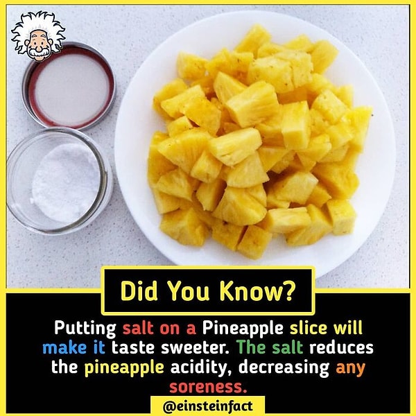 4. Сладкий вкус ананаса можно усилить с помощью соли. Соль снижает кислотность ананаса и поэтому он становиться слаще.