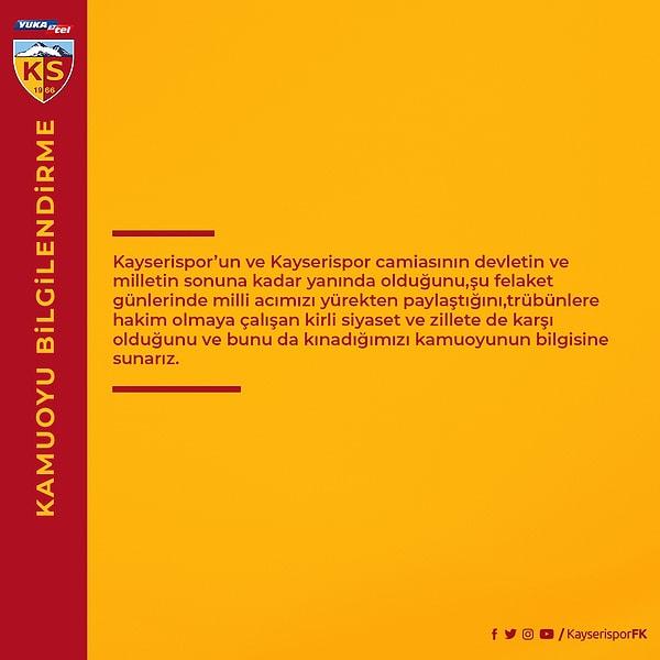 Karşılaşma devam ederken Kayserispor'dan bir açıklama geldi.