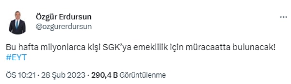 Uzun yıllardır EYT mücadelesinde öncü olan SGK uzmanı Özgür Erdursun da yoğunluğa dikkat çekerken,