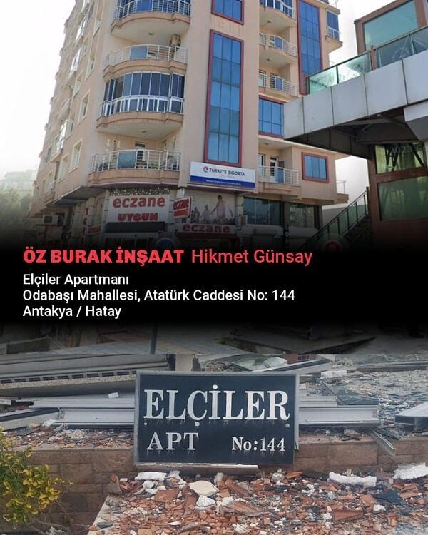 ÖZ BURAK İNŞAAT Hikmet Günsay Elçiler Apartmanı Odabaşı Mahallesi, Atatürk Caddesi No:144 Antakya / Hatay