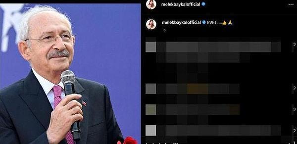 Instagram hesabından Kemal Kılıçdaroğlu'nun fotoğrafını paylaşarak "Evet" yazan Baykal adayına böyle destek verdi: