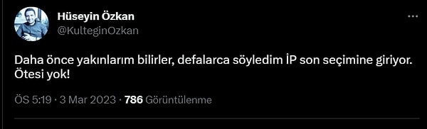 "Daha önce yakınlarım bilirler, defalarca söyledim İP son seçimine giriyor. Ötesi yok!"