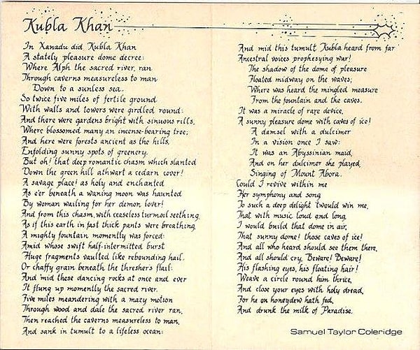 15. Kubla Khan, Samuel Taylor Coleridge