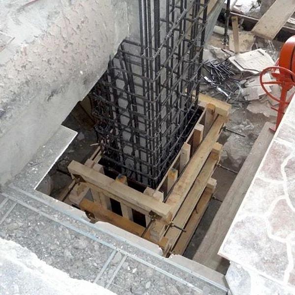 3. Bina güçlendirme çalışması için önce inceleme yapılır ve betondan numune alınır, bununla birlikte binada bulunan demir donatılarından da kesitler alınır.