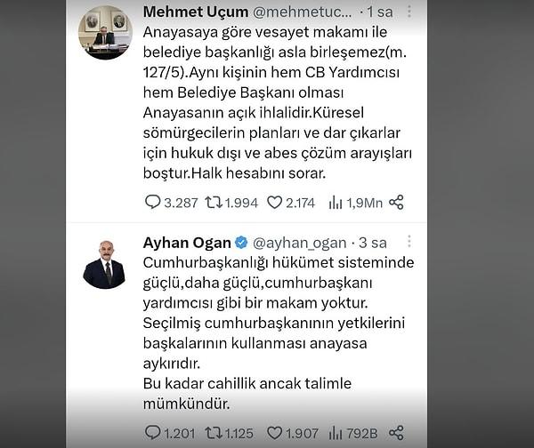 Ancak Cumhurbaşkanı Danışmanları Mehmet Uçum ve Ayhan Ongan'dan söz konusu formülün Anayasa'ya aykırı olduğu çıkışı geldi.