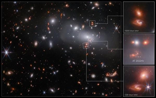 1. James Webb teleskopu, uzay-zaman bükülmesinden dolayı aynı galaksi üç kez fotoğrafladı.