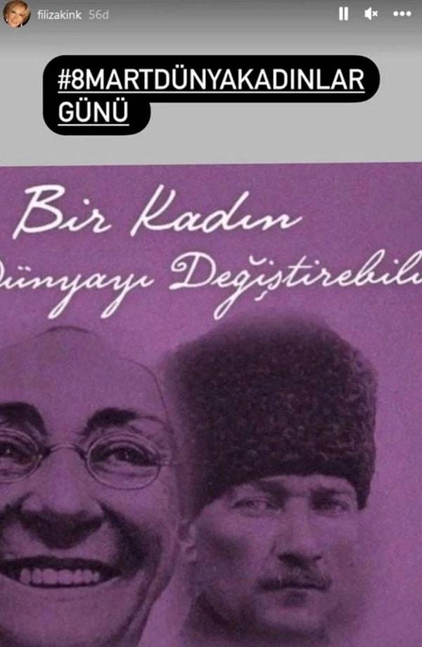 Filiz Akın, Mustafa Kemal Atatürk ve annesi Zübeyde Hanım'ı paylaşarak, "Bir kadın dünyayı değiştirebilir" sözünü paylaştı.