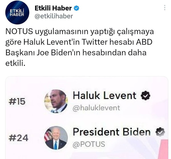 Biden'a AHBAP Derneği'ne üye olmasını söyleten Levent, paylaşımına "Bu sizin gücünüz. ABD başkanı Biden beni kıskanmış olabilir. Hal böyle iken ona seslenelim. Gel Ahbap’a üye ol! (1 aydır ilk kez mizah yapayım bari)" notunu düştü.