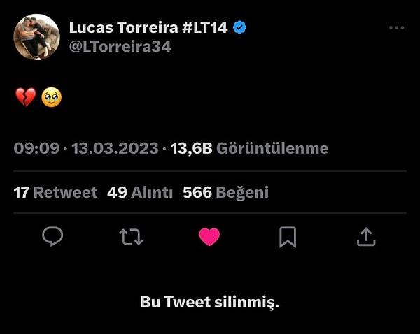Lucas Torreira ise telefonun başında bekleyen kalbi kırık bir aşıktı... İlk attığı tweeti sildi...