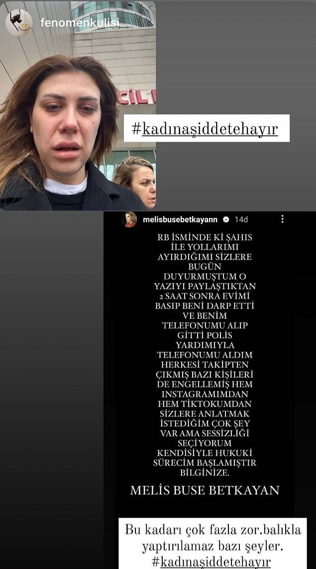 Sosyal medya hesabında hastanede olduğunu belirten Melis, ayrılık yazısının ardından Reşit Bozdağ'ın evini basıp kendisini darp ettiğini ve telefonuna el koyduğunu açıkladı! Melis, hukuki süreci başlattığını da belirtti.