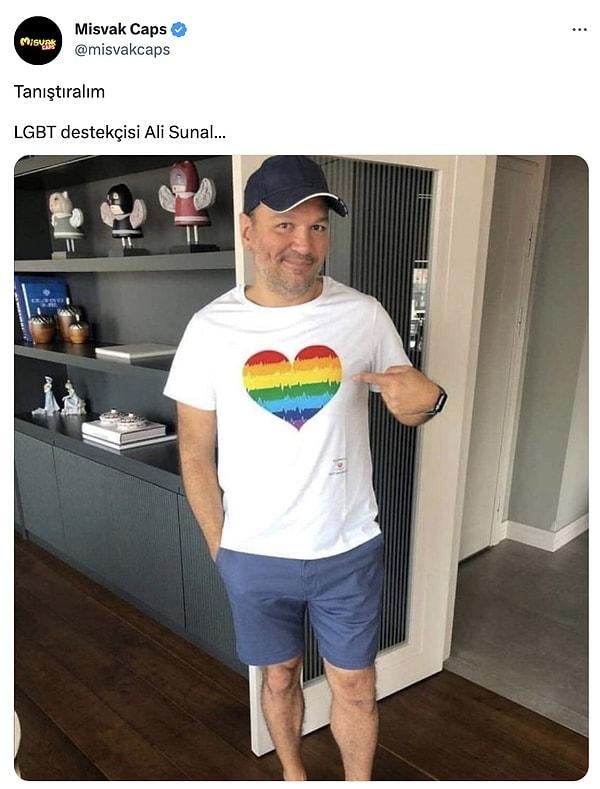 Yandaş Misvak ise Ali Sunal'ı LGBT paylaşımı üzerinden hedef aldı aklınca. "Tanıştıralım, LGBT destekçisi Ali Sunal..." notuyla bu fotoğrafı paylaşan Misvak, tepki çekti.