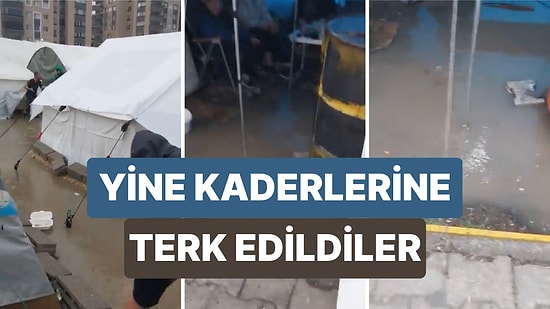 Yağış Nedeniyle Su Basan Çadır Kentte Depremzedeler Kendi Çabalarıyla Suları Tahliye Etmeye Çalışıyor