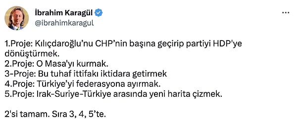 Karagül, bu listeyle tatmin olmadı bir yeni "proje" listesi de yayınladı. Artık yorum sizin!