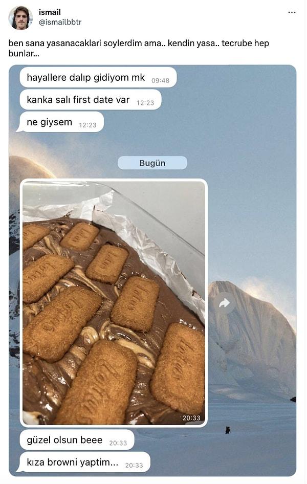 Twitter'da bir kullanıcı, arkadaşının ilk buluşma heyecanını ve yaptığı brownie'yi işte böyle paylaştı 👇