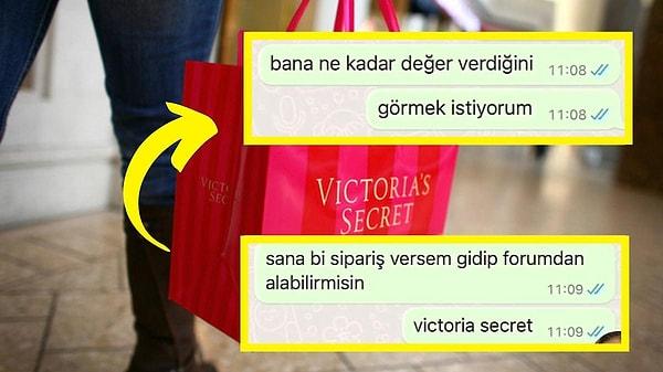 8-  TikTok'ta bir kullanıcı, fedakarlığını kanıtlama yöntemi olarak sevgilisinin kendisine Victoria's Secret markasından hazırladığı bir alışveriş sepetini almasını istedi.