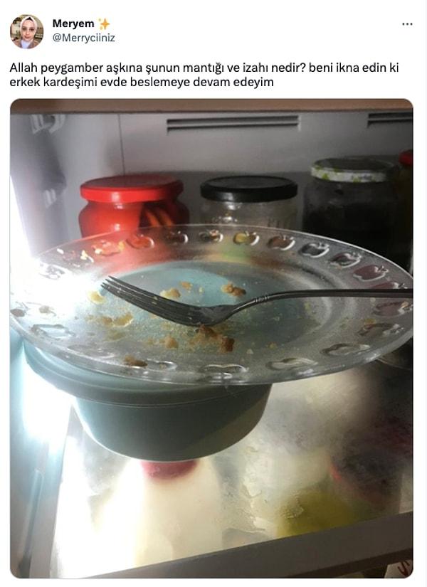 Twitter'da "@Merryciiniz" adlı kullanıcının erkek kardeşini ifşaladığı fotoğraf viral oldu. Buzdolabının içerisinde çatalla birlikte duran kirli tabak görenleri çileden çıkardı.