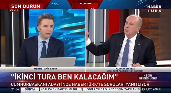 Muharrem İnce o programda, "Gençlerden büyük ilgi görüyorum. Seçmen yaşını 15'e düşürsek birinci turda kazanırım" dedi.