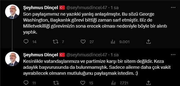 Şeyhmus Dinçel'in, sonuna 'gülücük' koyduğu son paylaşımı 👇