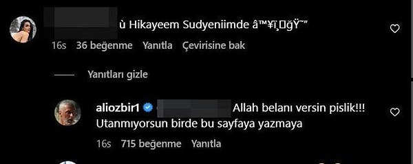 Özbir, spam yorumuna sinirlenerek şu cevabı verdi.👇