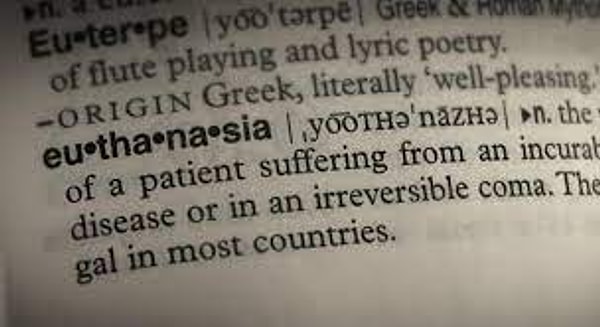 Ötanazi kelimesinin kökeni Fransızca euthanasie veya İngilizce euthanasia'dır ve "bir kimseyi acı çekmemesi amacıyla öldürme" anlamına gelir. Bu kelimeler de Eski Yunancada euthanasía yani "hayırlı ölüm" demektir.