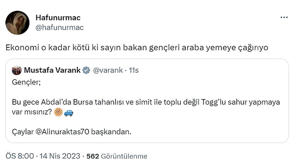 Abdal'da hiç "tahanlı" yememiş ki nereden bilsin TOGG'un yenmeyeceğini...