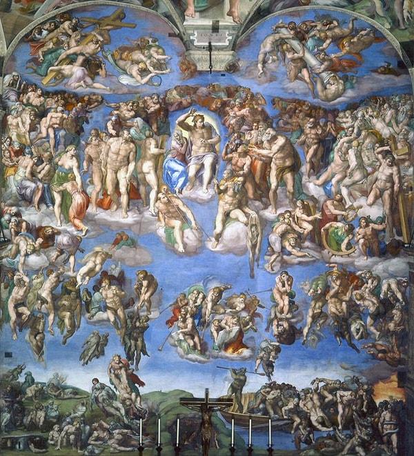 Karşınızda Michelangelo tarafından yaklaşık 500 yıl önce yapılmış olan "Son Yargı" tablosu.