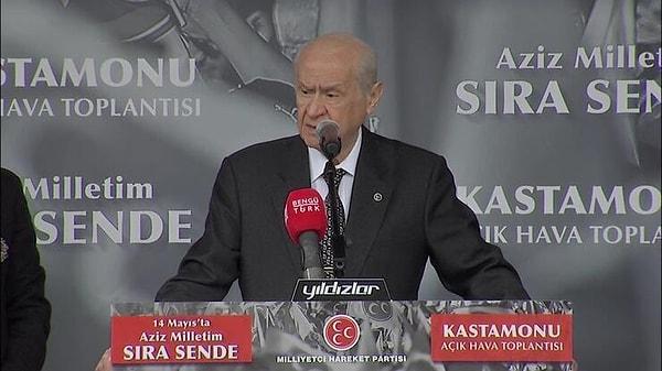 MHP Genel Başkanı Devlet Bahçeli, geçtiğimiz günlerde Kastamonu Cumhuriyet Meydanı'nda 'Aziz milletim sıra sende' temalı seçim mitinginde bazı açıklamalar yapmıştı.