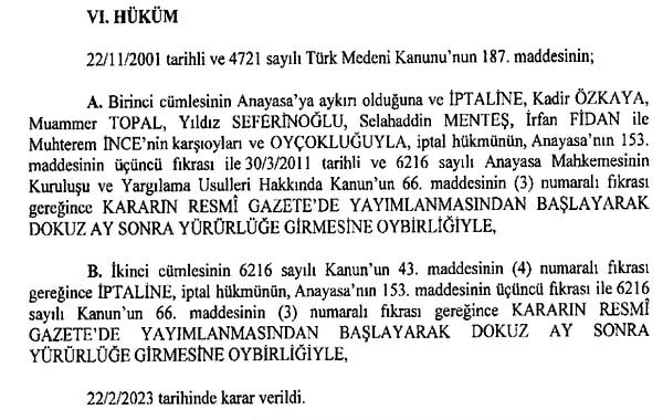 Anayasa Mahkemesi, İstanbul 8. Aile Mahkemesi’nin başvurusu üzerine, Türk Medeni Kanunu’nun “kadının evlenmeden önceki soyadını, evlendikten sonra kullanmasını” düzenleyen hükmünü iptal etti.