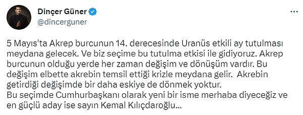 İşte Dinçer Güner'in 14 Mayıs seçimleri hakkındaki yorumu: