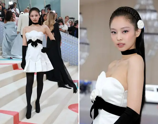 7. Дженни из BLACKPINK также отдала дань уважения винтажному платью Chanel, в данном случае из коллекции прет-а-порте Карла осени 1990 года