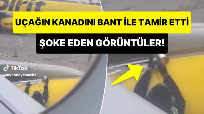 Uçuş Öncesi Uçağın Hasarlı Kanadını Bant ile Tamir Eden Görevlinin Şaşkına Çeviren Görüntüleri