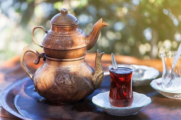 Turkish tea is prepared in a special two-chambered pot called a çaydanlık.