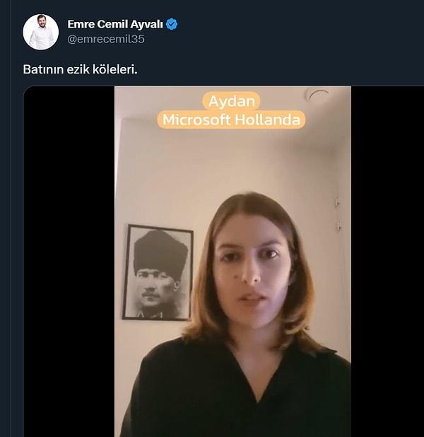 Emre Cemil Ayvalı, twitter hesabından paylaşılan videoyu alıntılayarak ‘batının ezik köleleri’ ifadelerini kullandı.