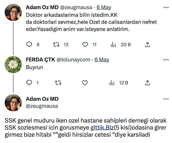 İddia şöyle. Aslında Kılıçdaroğlu'nun burada doktorları sevmediği iddia edildi. Ancak detaylar verilince özel hastane sahiplerine karşı tutunduğu tavır olduğu anlaşıldı.