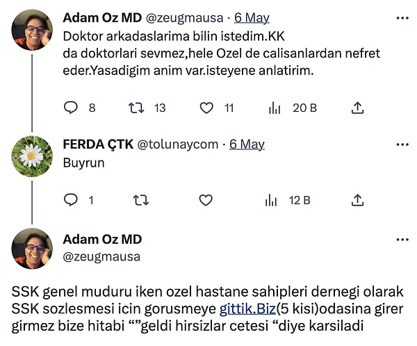 İddia şöyle. Aslında Kılıçdaroğlu'nun burada doktorları sevmediği iddia edildi. Ancak detaylar verilince özel hastane sahiplerine karşı tutunduğu tavır olduğu anlaşıldı.