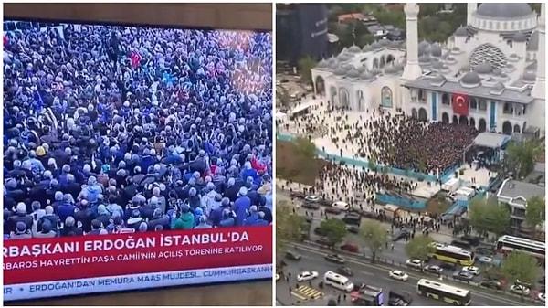 Erdoğan’ın açılış yaptığı sırada TRT tarafından yayınlanan kalabalık görüntüyü, bir sosyal medya kullanıcısı başka bir açıdan görüntüledi.