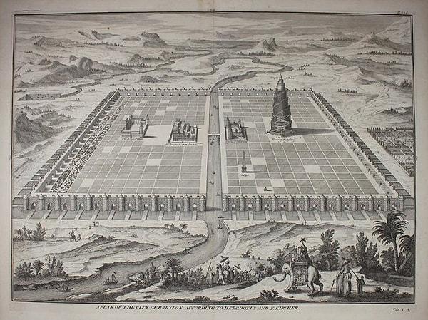 Antik Yunan tarihçisi Herodotus'a göre Babil şehri böyle görünüyordu. Bir ızgara üzerinde düzenlenmiş, kare şeklinde net ve düzenli bir şehir planı.