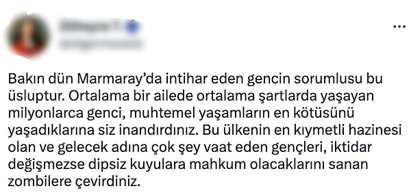 Ancak bir Twitter kullanıcısı geçtiğimiz günlerde yaşanan ve hepimizi kahreden bir olaydan ötürü Kılıçdaroğlu'nun üslubunu sorumlu tuttu.