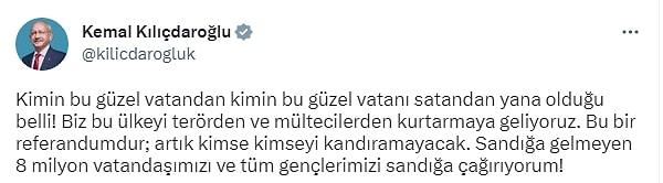 Kemal Kılıçdaroğlu Twitter hesabından şu açıklamayı yaptı: