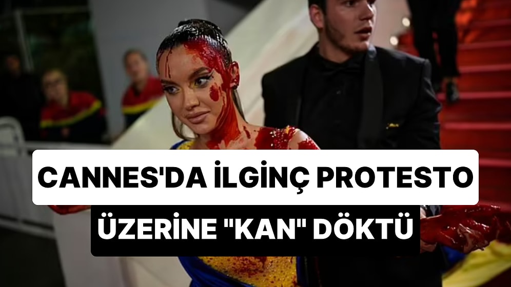 Cannes Film Festivali'nde Ukrayna Bayrağı Renklerinden Oluşan Elbise Giyen Kadın Kendini Kana Buladı