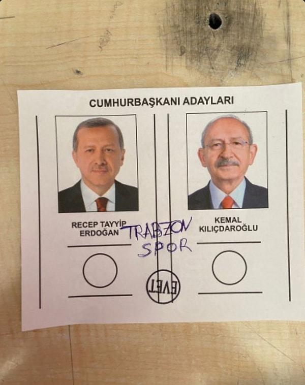Trabzonspor taraftarlarından biri de kendi oy pusulasını paylaştı.