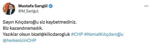 Seçim sürecinde çalışmayı asla bırakmayan Mustafa Sarıgül'ün Kemal Kılıçdaroğlu ile ilgili paylaşımı da gündem oldu.👇