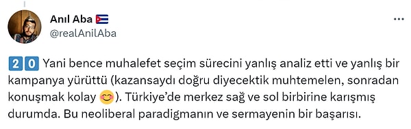 "Bana kalırsa “bizim politik hattımız ve kadromuz doğruydu, kampanyamızı doğru yönettik, aslında biz yenilmedik, onlar seçimi çaldı” diyerek kabahati dışardan başka bir şeye atıyorlar ve bu sayede hem seçmeni yatıştırıyorlar hem de kendi koltuklarını meşrulaştırıyorlar."