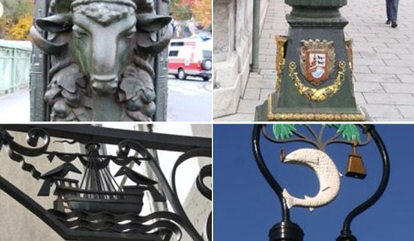 Bu sokak lambalarının çoğu, inşa edildikleri şehir veya bölge ile ilgili, armalar veya yerel semboller gibi dekoratif ayrıntılara sahipti.